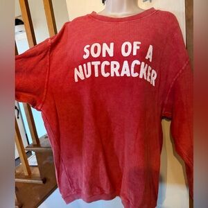 Pink Lily “Son of a nutcracker “ graphic ribbed sweatshirt . Red/ white . Size M